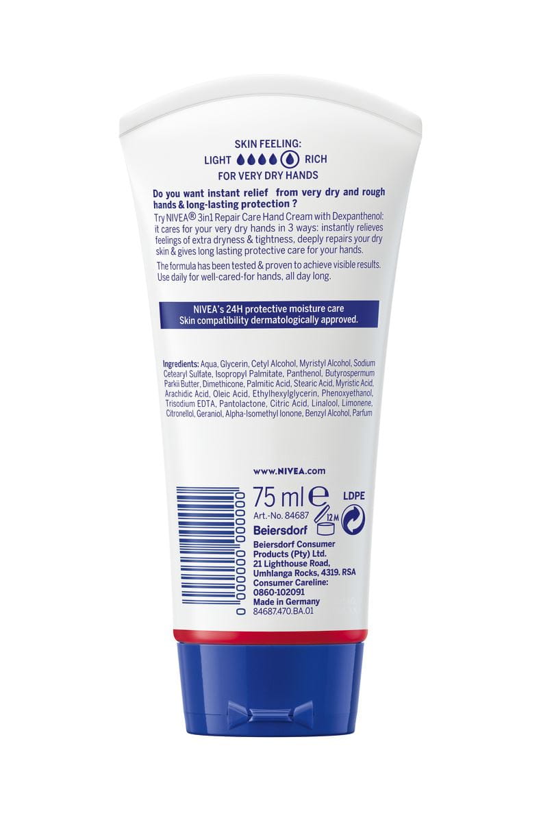 ZA_84687_Nivea_Hand Cream_3in1_Repair_75ml_Tube_BOP